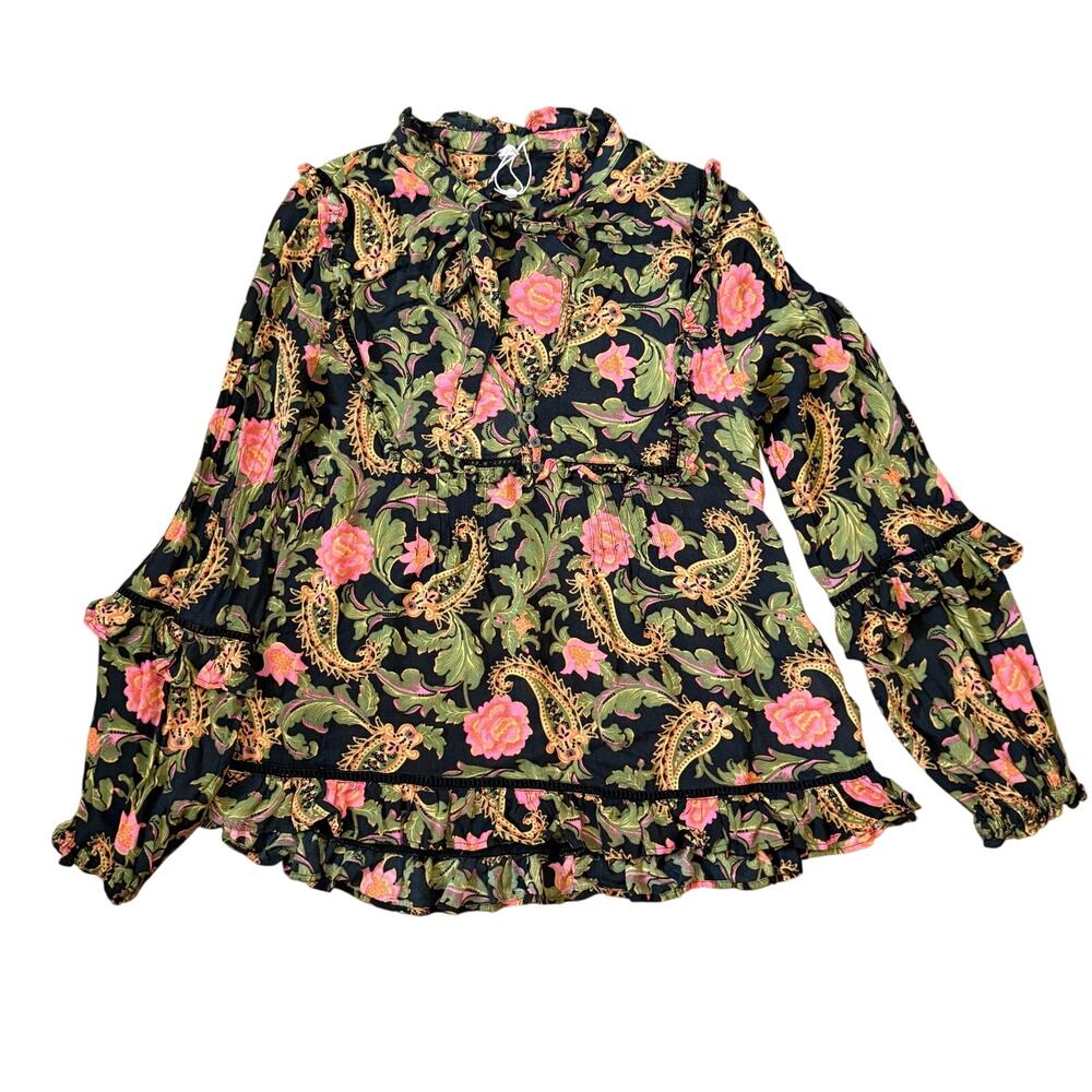 Spell & The Gypsy Etienne Boho Top Floral Chic Balloon Sleeve Babydoll Blouse M